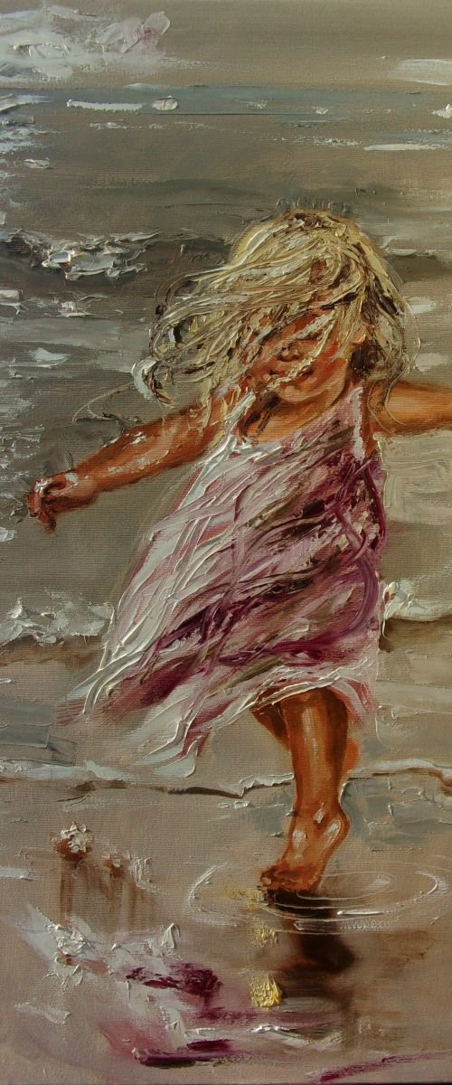 " LITTLE STAR ;)  " SEA original painting palette knife GIFT ANGEL MODERN URBAN ART OFFICE ART DECOR HOME DECOR GIFT IDEA by Monika Luniak