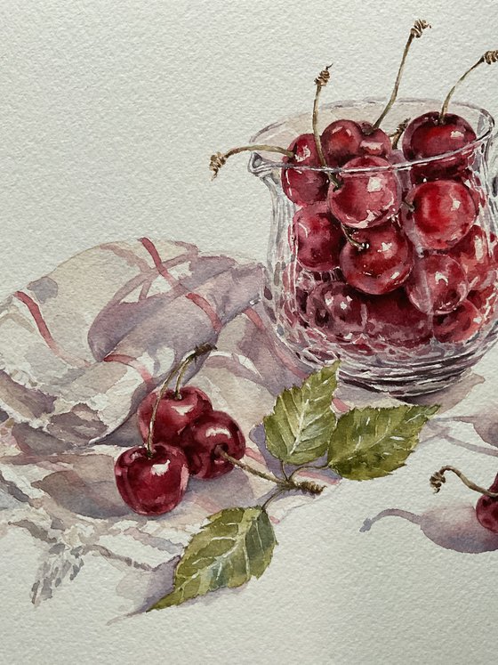 Ruby summer. Cherry still life