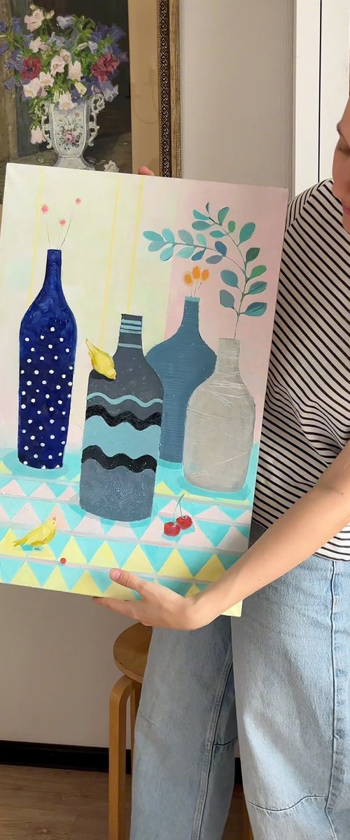 Still life with blue bottles by Alexandra Sergeeva