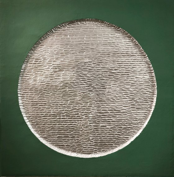 "Green Mars" Silver abstract textured art