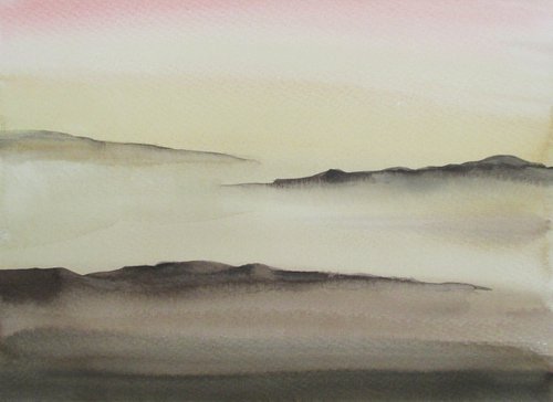 Warm abstract watercolor landscape by Julia Gogol