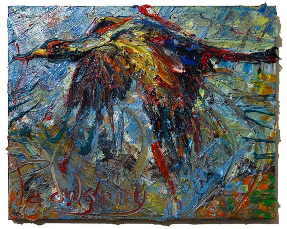 Original Oil Painting Abstract Expressionism Impressionism Birds