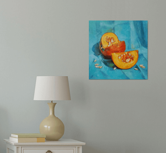 "Solar pumpkin. " still life  liGHt original painting PALETTE KNIFE  GIFT (2022)