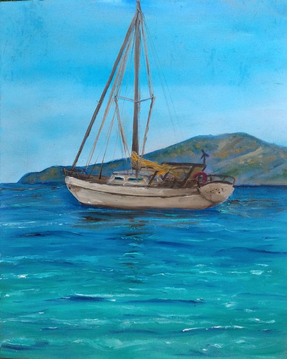 Plein air painting - Sail boat in Cote D'Azur, France