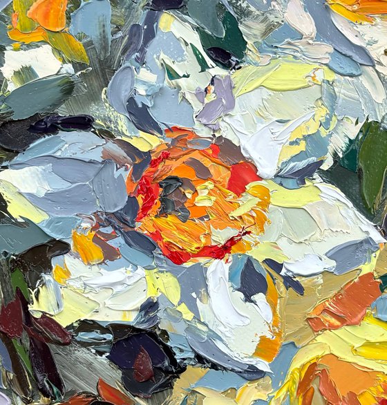 "Daffodils" palette knife oil painting