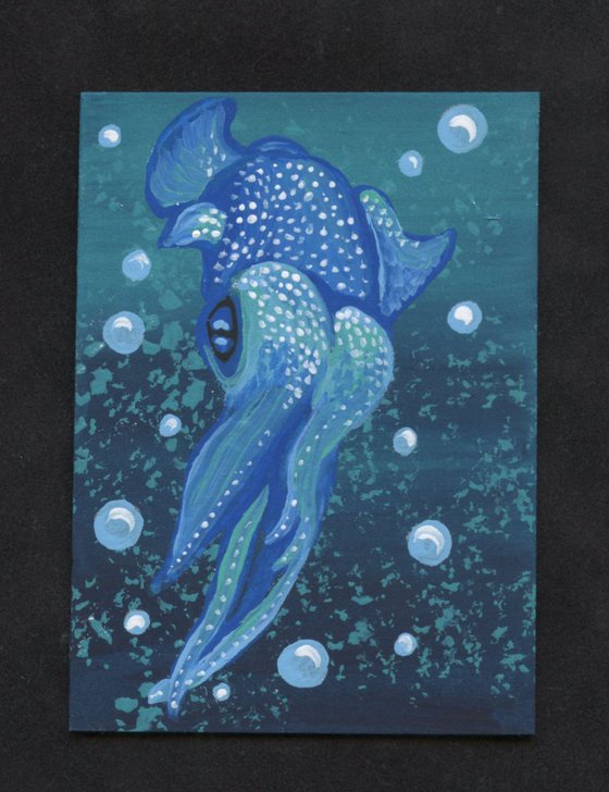 ACEO ATC Original Painting Reef Squid Marine Wildlife Art-Carla Smale