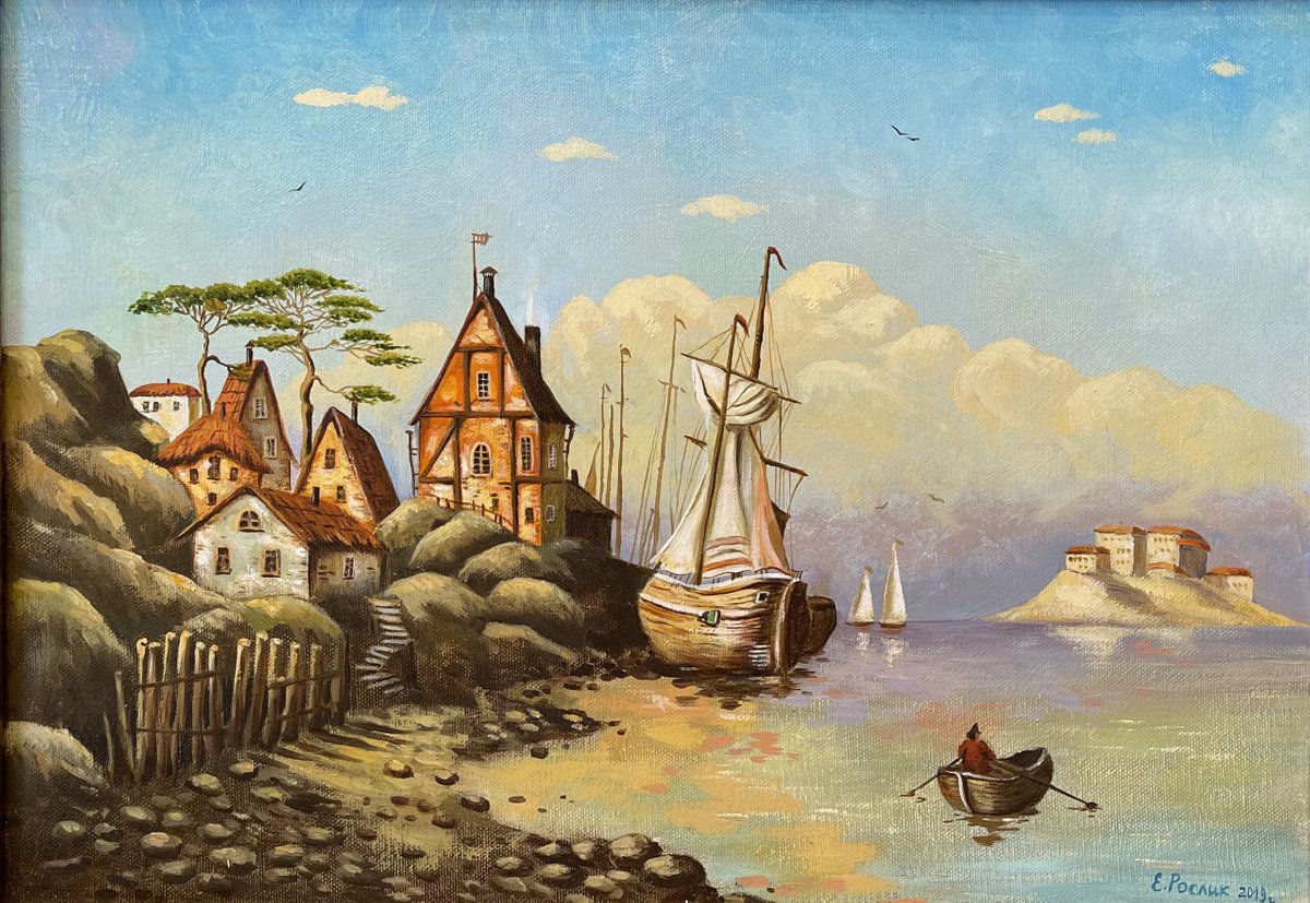 Original oil painting White sails 50x35 cm (2019) by Evgeniya Roslik