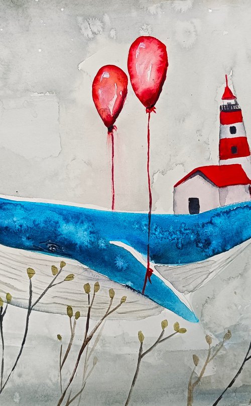 Whale with Red Balloons by Evgenia Smirnova