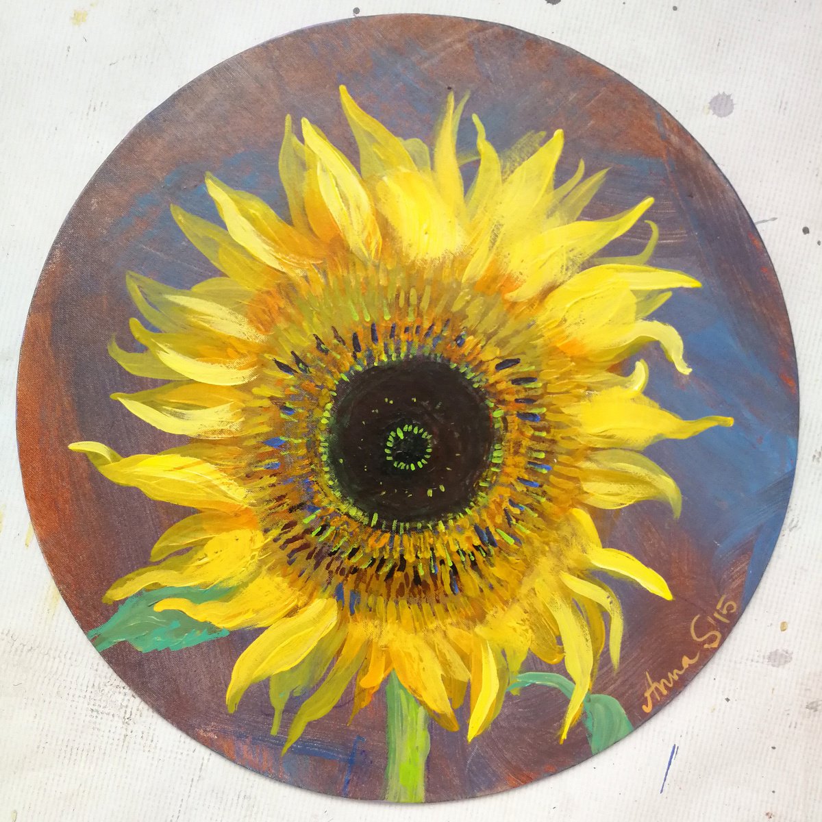 Sunflower tondo canvas by Anna Silabrama
