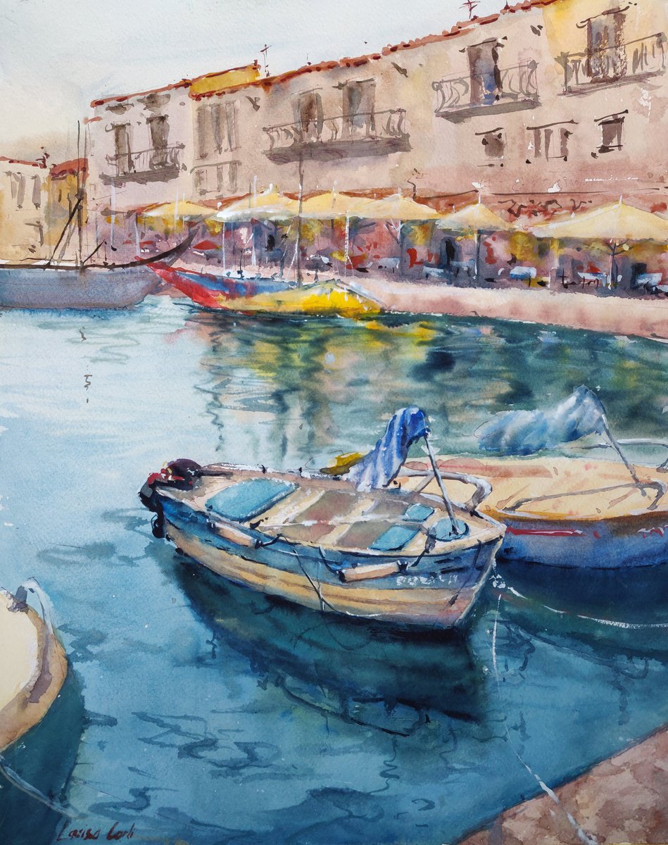 Chania harbour | Original watercolor painting by Larisa Carli