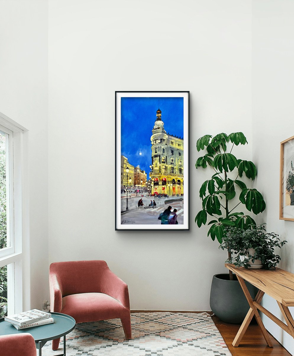 Impressionistic Watercolour , Evening Madrid By Andrii Kovalyk, 20 X 39, Artwork For Sale On Artfinder