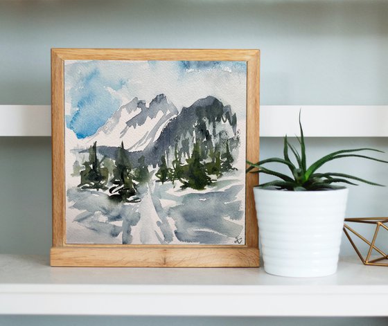 Mountains Original Watercolor Painting, Slovak Mountain Landscape Artwork, Outdoor Art, Birthday Gift