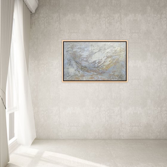 Large Abstract Neutral Colors Textured Painting Modern Art with Heavy Texture. Abstract Landscape Contemporary Seascape Artwork for Livingroom