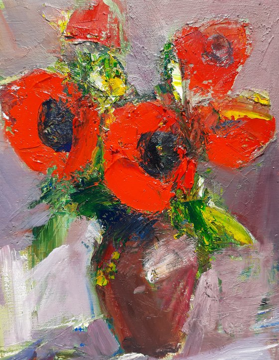 Red poppies (30x24cm, oil painting, palette knife)