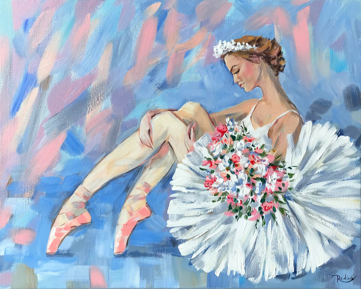 Impressionistic Portrait Acrylic Painting By Irina Redine, 20 X 16, Ballerina In White Dress, Original Artwork