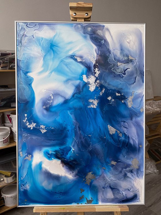 Silver Blue Large Abstract