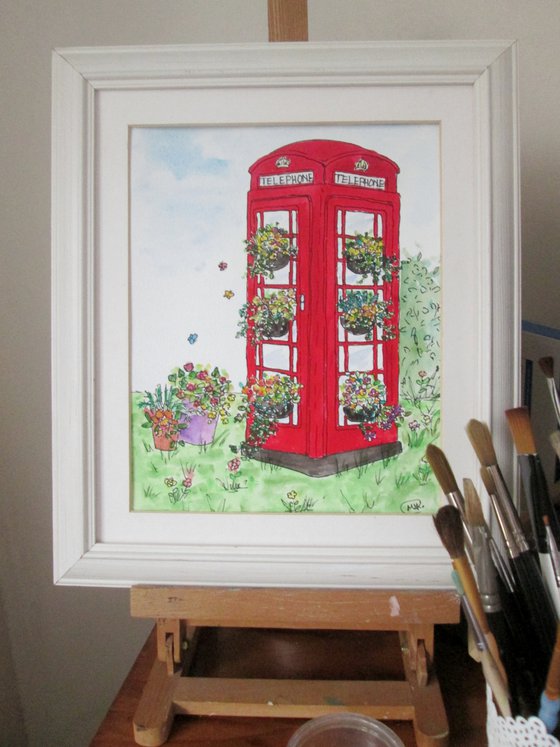 Red Telephone box with Flowers