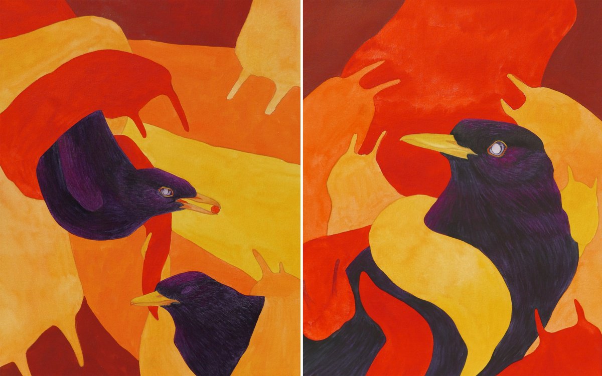 Impressionistic Animal Watercolour By Karina Danylchuk, 19 X 12", Diptych Hugs, Original Artwork