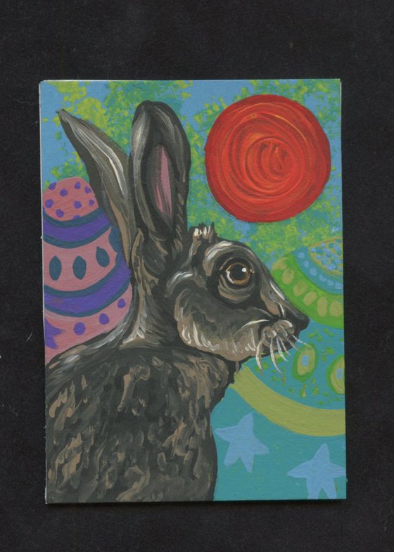 ACEO ATC Original Painting Easter Bunny Egg Art-Carla Smale