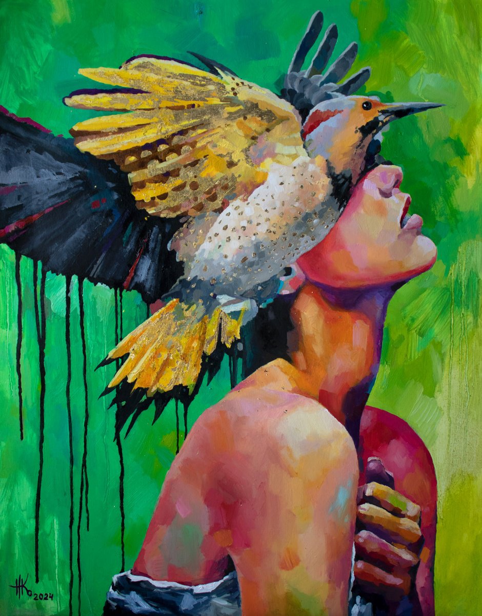 Expressive Portrait Painting By Zhanna Kondratenko, 20 X 25", Guardian, Original Artwork