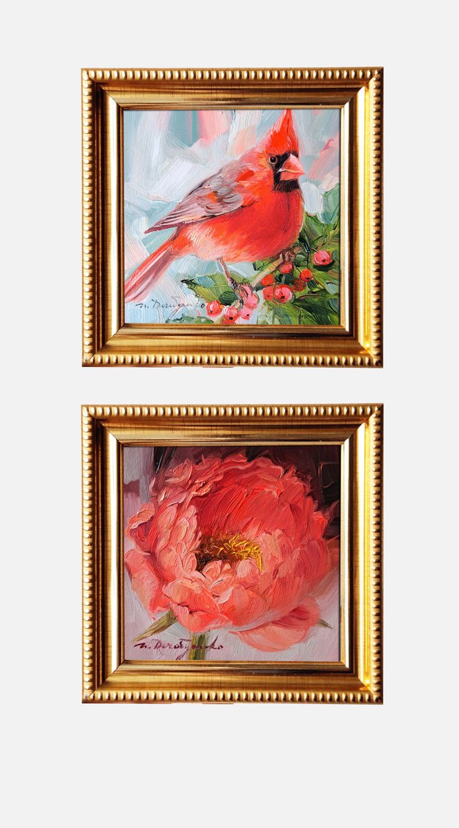 Impressionistic Botanical Oil Painting By Nataly Derevyanko, 5 X 5", Love Story, Original Artwork