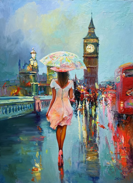 London Rain — Big Ben Cityscape with Umbrella