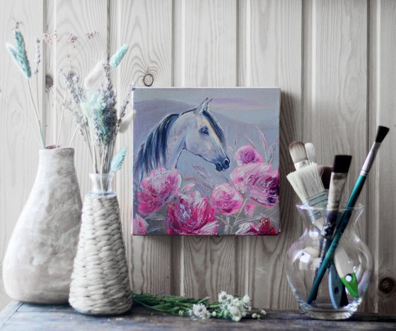 Horse and peonies
