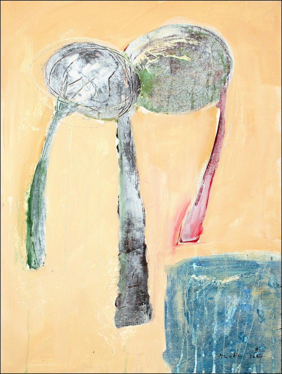 Landscape Acrylic Painting By Jiri Havlik, 18 X 24, Three Trees At The Lake, Original Artwork