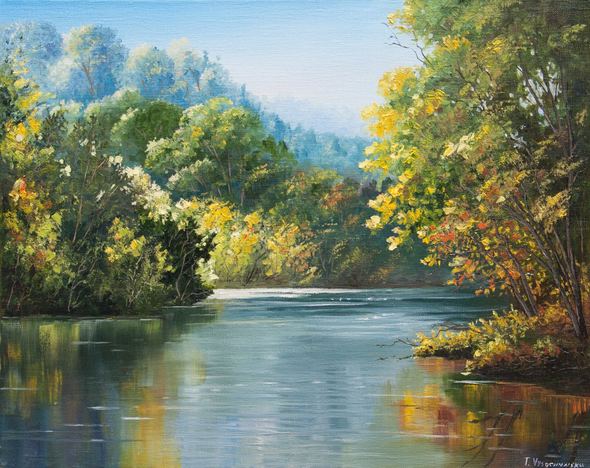 September. Oil painting. River landscape. 20 x 16in. by Tetiana Vysochynska