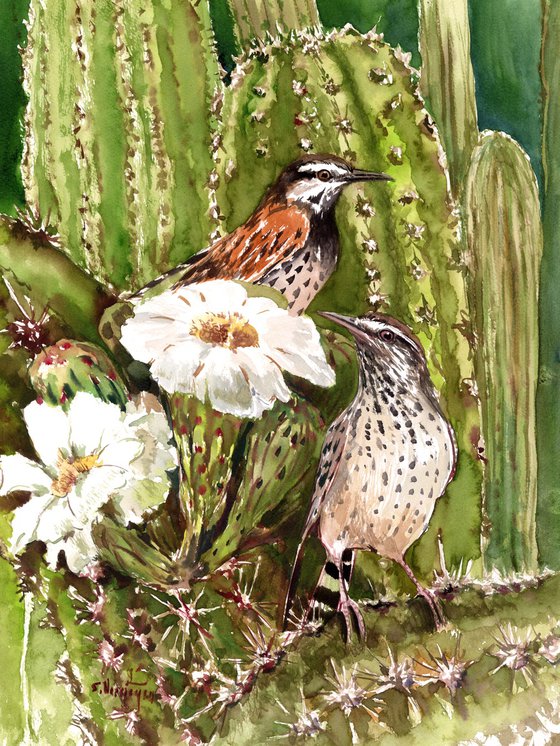 Cactus Wren and Saguaro