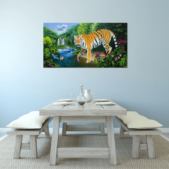 Tiger near the waterfall