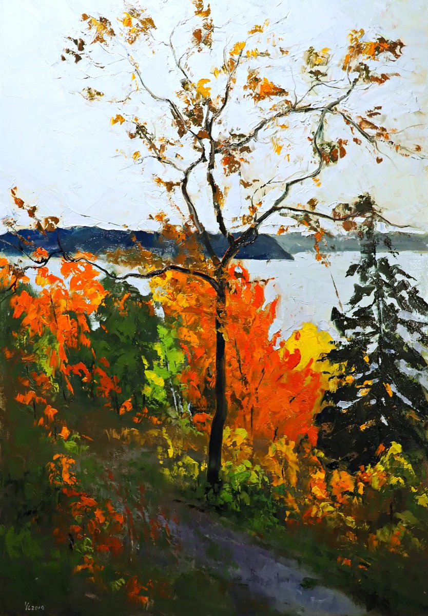 Impressionistic Landscape Oil Painting By Yuanyuan Liu, 28 X 39", Autumn Landscape, Original Artwork