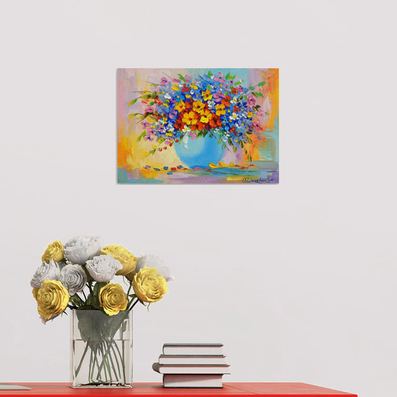 A bouquet of bright flowers in a vase
