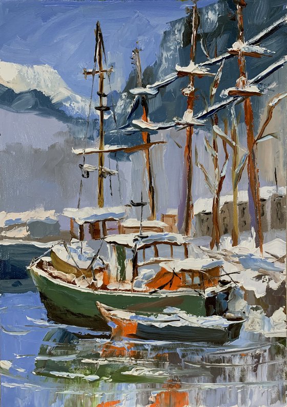 Winter Harbor with yachts.