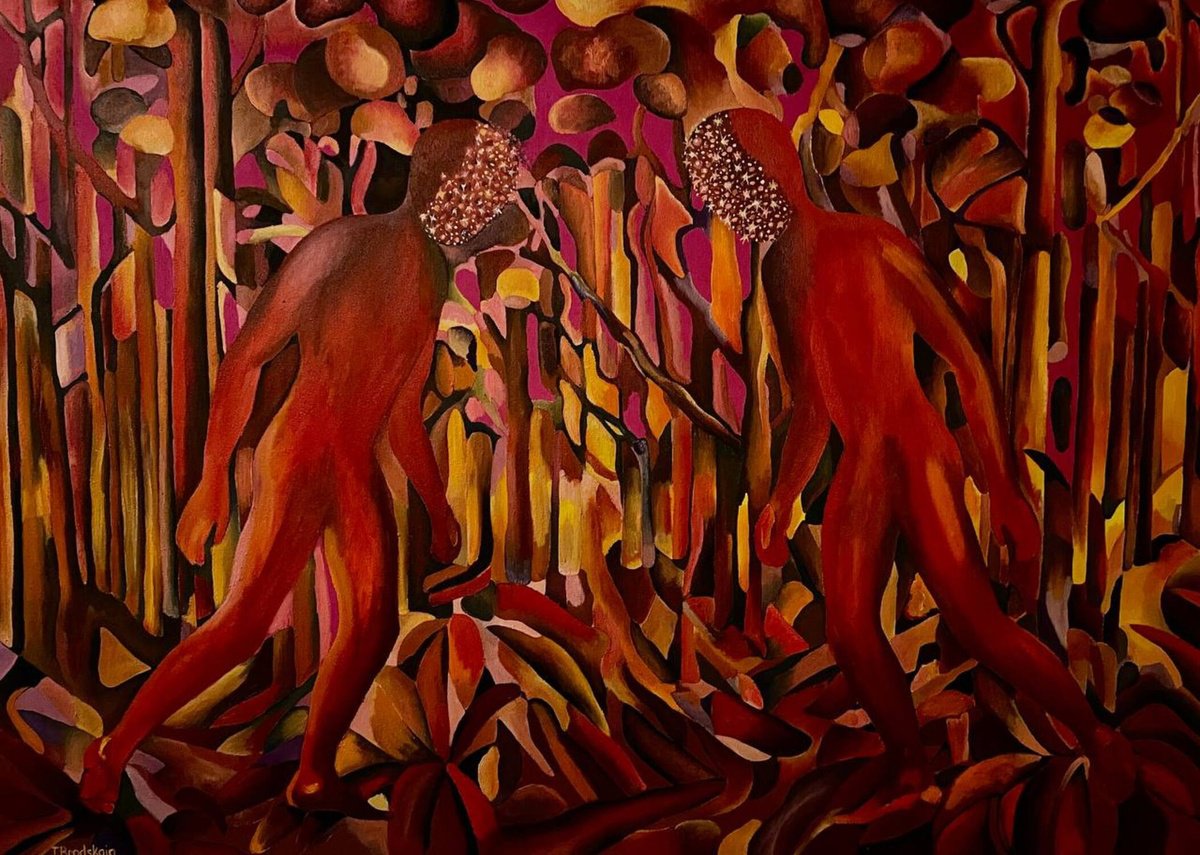 Organic Abstract Oil Painting By Tatiana Fedorovskaya, 67 X 47", Reflection In Red, Original Artwork