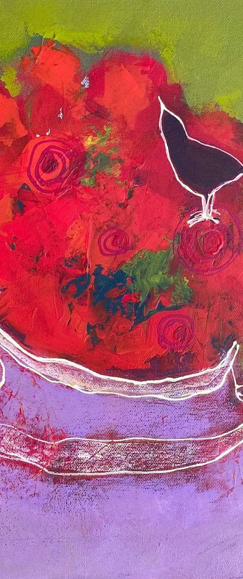 Blackbird and red roses. by Tatjana Auschew