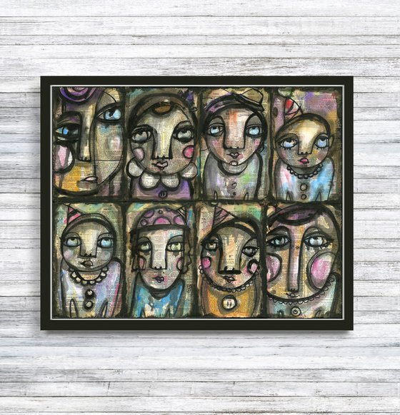 Funky Faces - Mixed Media Painting by Kathy Morton Stanion