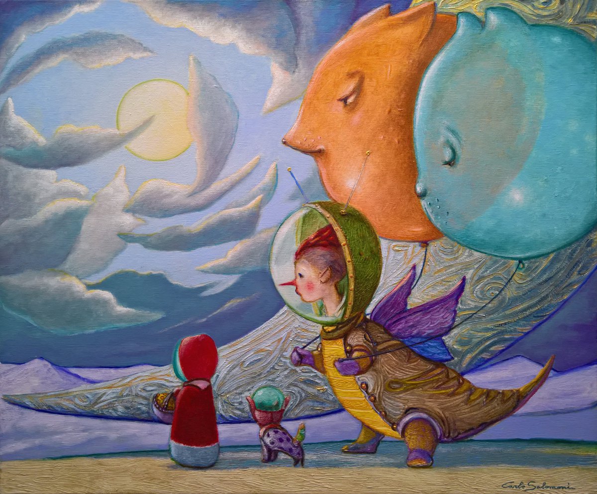 Surrealistic Portrait Acrylic Painting By Carlo Salomoni, 24 X 20, Maybe On Another Planet, Original Artwork