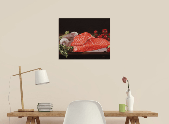 Raw salmon steaks still life