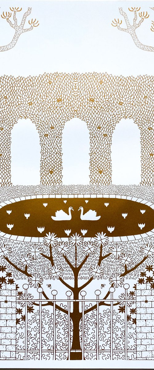 Swan Song (Gold on White) by Hannah Battershell