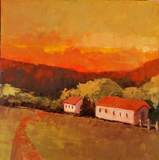 Neighbors on a hillock landscape oil painting