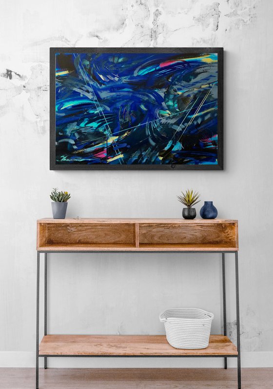 Expressive abstraction - "Ocean" -  Blue abstract - Geometric abstract - Abstract painting