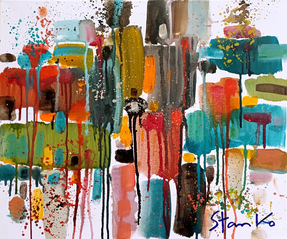 Abstract Acrylic Painting By Stanislav Bojankov, 24 X 20", Rainy Music-Iv, Original Artwork