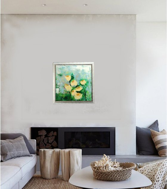 painting with abstract flowers frame