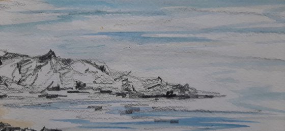 Across the Bay - watercolour snd pencil seascape