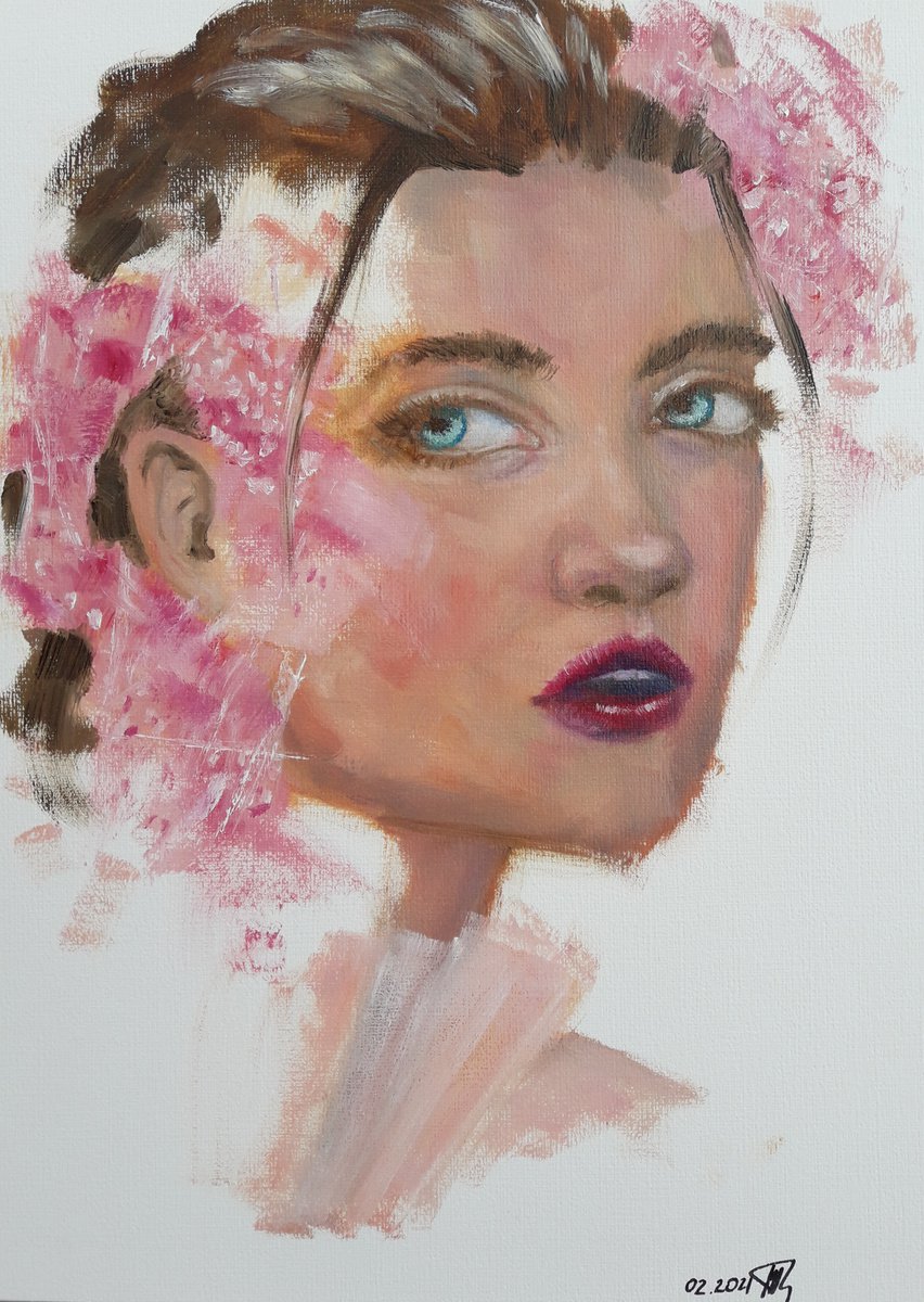 Tenderness. Woman oil portrait. Etude style. 38 x 27 cm/ 15 x 10.6 in by Tatiana Myreeva