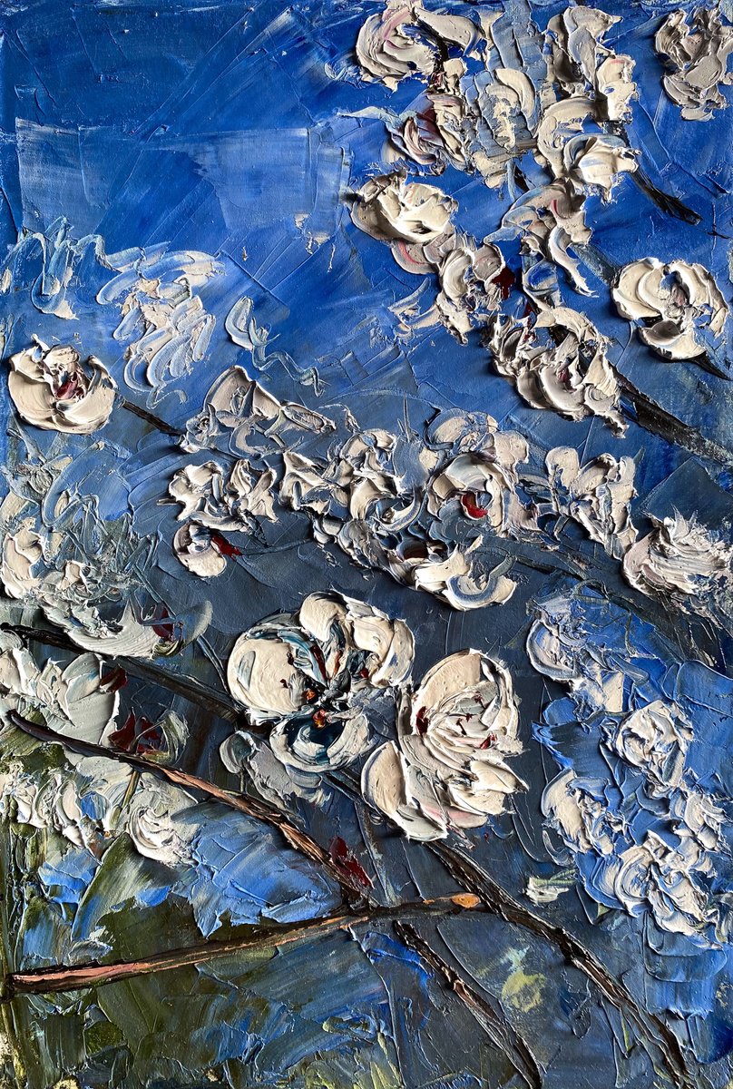 Impressionistic Botanical Oil Painting By Mily Art, 16 X 24", Cherry Blossom Oil Painting, Original Artwork