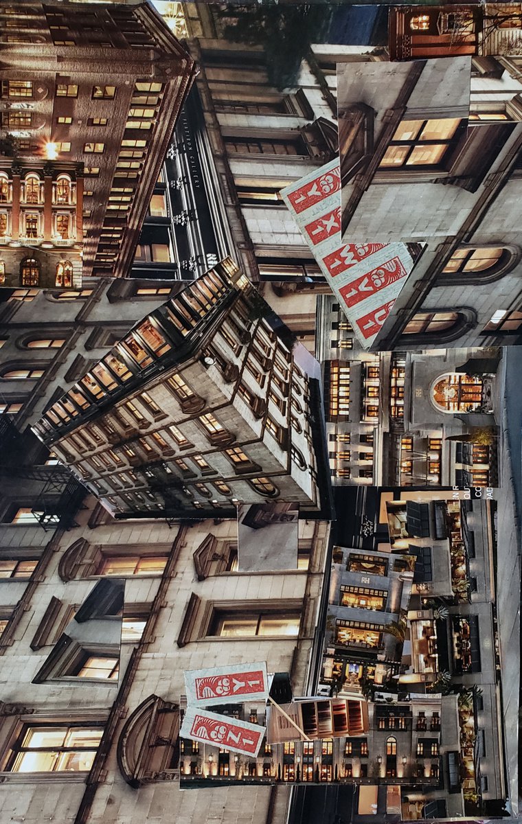 Cityscapes Collage By Shelton Walsmith, 11 X 14", Golden Fugue (Brexit), Original Artwork