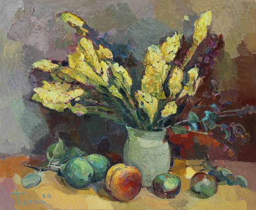 Still life with green flowers by Taron Khachatryan