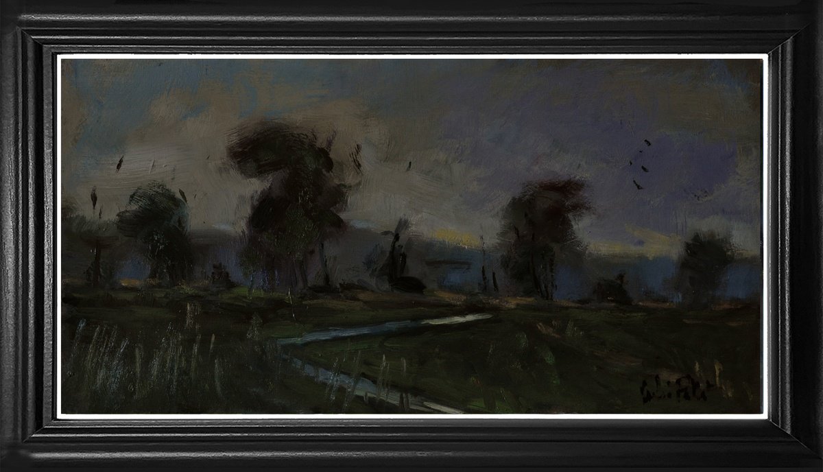 Impressionistic Landscape Oil Painting By Andre Pallat, 27 X 17, Tonal Landscape, Original Artwork